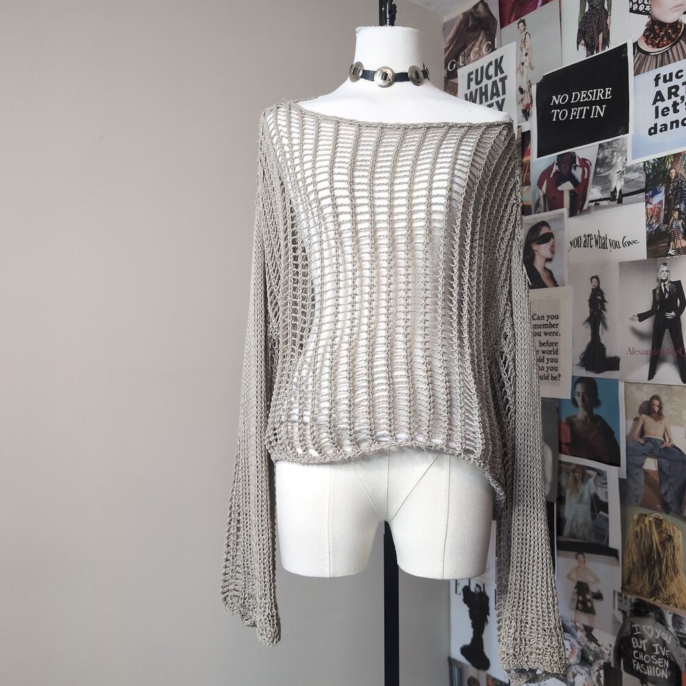 Taupe Open Knit Long Sleeve Grunge Top